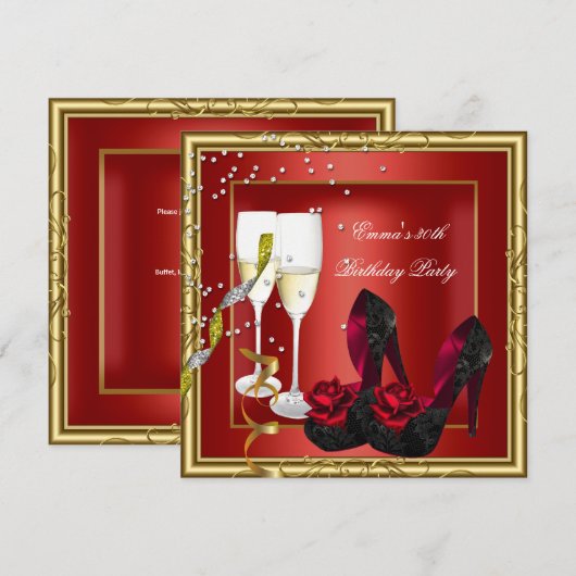 Invitation Fête des 30 ans Rouge Or Noir (Devant / Derrière)