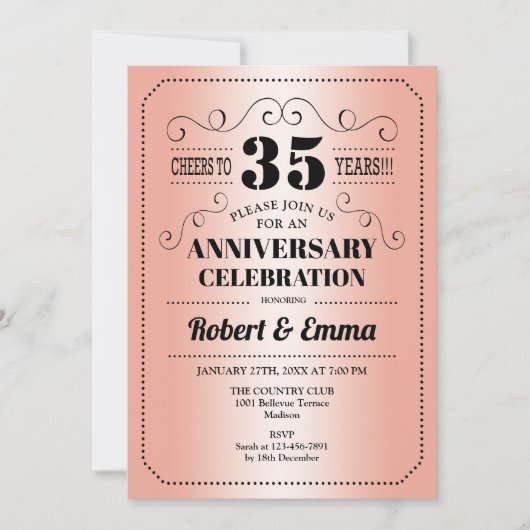 Invitation Fête des 35 ans de mariage - Corail (Devant)
