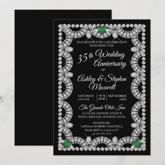 Invitation Fête des 35 ans de mariage d'Emerald et Diamond (Devant / Derrière)