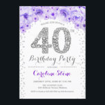 Invitation Fête des 40 ans - Blanc Argent Violet<br><div class="desc">Invitation à la fête des 40 ans
Design élégant en faux argent scintillant,  violet et blanc. Invitation florale élégante avec des diamants et des roses. Parfait pour une célébration glamour. Veuillez m'envoyer un message si vous avez besoin d'une personnalisation supplémentaire.</div>