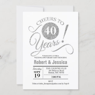 Invitation Fête des 40 ans de mariage - Argent blanc