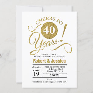 Invitation Fête des 40 ans de mariage - Or Blanc