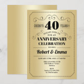 Invitation Fête des 40 ans de mariage - Or Noir (Devant / Derrière)