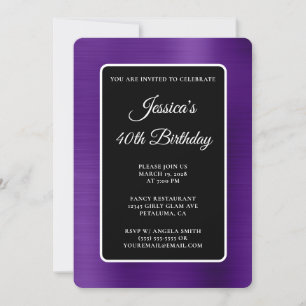 Invitation Fête des 40 ans en papier d'aluminium violet royal
