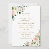 Invitation Fête des 40 ans Floral Blush Or (Devant)