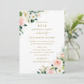 Invitation Fête des 40 ans Floral Blush Or (Debout devant)