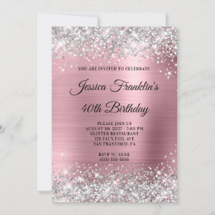 Invitation Fête des 40 ans pailletée argent Féminin Rose