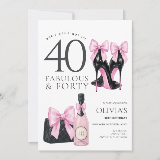Invitation Fête des 40 ans pour femmes, Fabuleuse et Quarante (Devant)