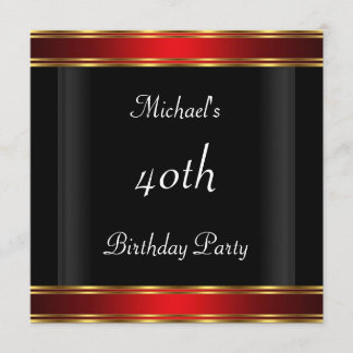 Invitation Fête des 40 ans pour homme Art déco noir rouge