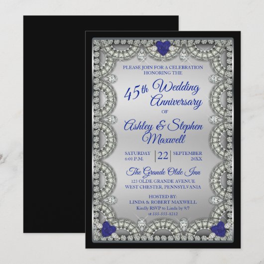 Invitation Fête des 45 ans de mariage Saphir Diamant (Devant / Derrière)
