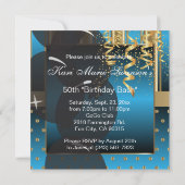 Invitation Fête des 50 ans Anniversaire Fille | Bleu & Or (Dos)