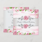 Invitation Fête des 50 ans de femme Rose rose (Devant / Derrière)