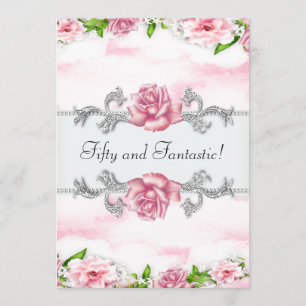 Invitation Fête des 50 ans de la femme Rose Rose