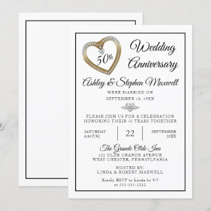 Invitation Fête des 50 ans de mariage Heart Diamonds