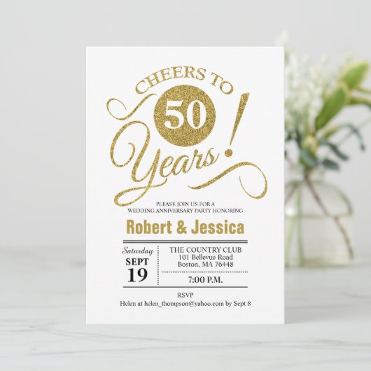 Invitation Fête des 50 ans de mariage - Or Blanc (Debout devant)
