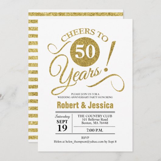 Invitation Fête des 50 ans de mariage - Or Blanc (Devant / Derrière)