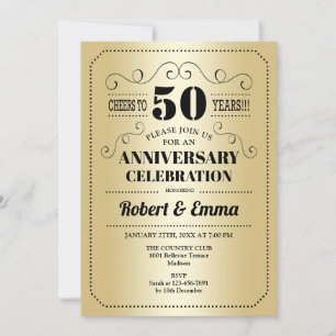 Invitation Fête des 50 ans de mariage - Or Noir