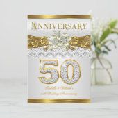 Invitation Fête des 50 ans de mariage perle blanche or (Debout devant)