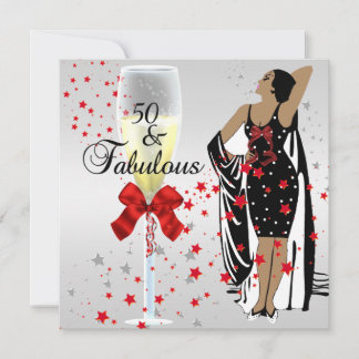 Invitation Fête des 50 ans Diva Rétro Art déco Rouge Blanc