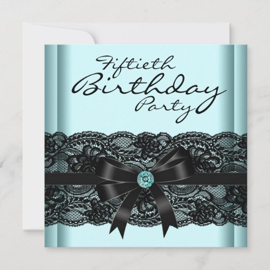 Invitation Fête des 50 ans d'une femme Black Lace Teal (Devant)