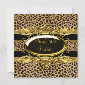Invitation Fête des 50 ans élégante Classy Gold Black Léopard (Devant)