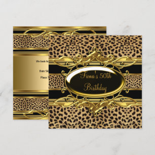 Invitation Fête des 50 ans élégante Classy Gold Black Léopard