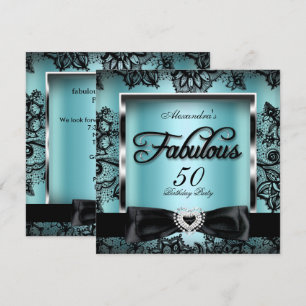Invitation Fête des 50 ans Fabuleuse Damassé Bleu sarcelle Br