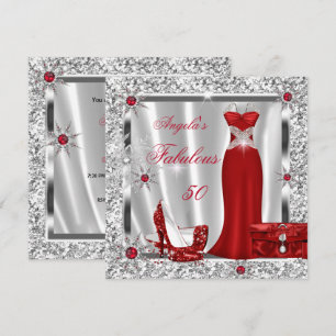 Invitation Fête des 50 ans Fabuleuse Flocons de neige Rouge A