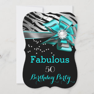 Invitation Fête des 50 ans Fabuleuse Zèbre Turquoise Perle No