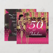 Invitation Fête des 50 ans | Fille | Rose & Or (Devant / Derrière)