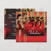 Invitation Fête des 50 ans | Fille | Rouge & Or (Devant / Derrière)