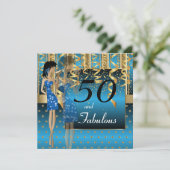 Invitation Fête des 50 ans | Fille | Thème Bleu et Or (Debout devant)