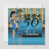 Invitation Fête des 50 ans | Fille | Thème Bleu et Or (Devant)