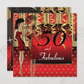 Invitation Fête des 50 ans | Fille | Thème Rouge et Or (Devant / Derrière)