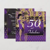 Invitation Fête des 50 ans | Fille | Violet et Or (Devant / Derrière)
