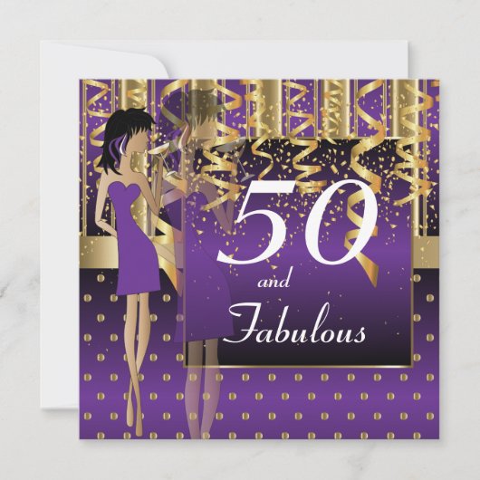 Invitation Fête des 50 ans | Fille | Violet et Or (Devant)