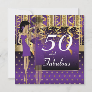 Invitation Fête des 50 ans Fille Violet et Or