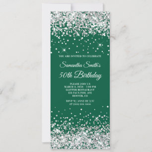 Invitation Fête des 50 ans Hunter Green Paillettes Argentées