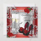 Invitation Fête des 50 ans Rose Rouge Argent (Devant)