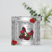 Invitation Fête des 50 ans Rose Rouge Argent (Debout devant)
