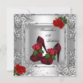 Invitation Fête des 50 ans Rose Rouge Argent (Devant)