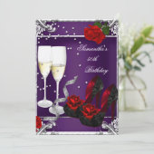 Invitation Fête des 50 ans Rose Rouge Violet Argent (Debout devant)