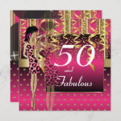 Invitation Fête des 50 ans | Thème fille | Rose et Or (Devant / Derrière)