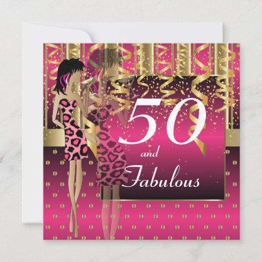 Invitation Fête des 50 ans | Thème fille | Rose et Or (Devant)