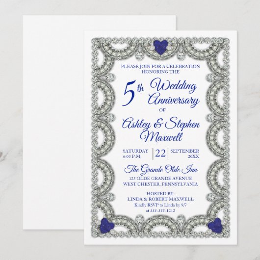 Invitation Fête des 5 ans de mariage Saphir Diamant (Devant / Derrière)