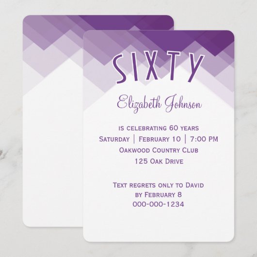 Invitation Fête des 60 ans bordure violette et blanche (Devant / Derrière)