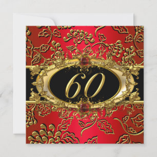 Invitation Fête des 60 ans Damassé Rouge Or Noir
