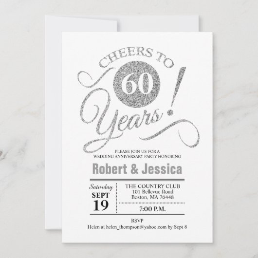 Invitation Fête des 60 ans de mariage - Argent blanc (Devant)