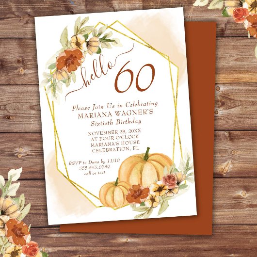 Invitation Fête des 60 ans de style aquarelle rustique avec c