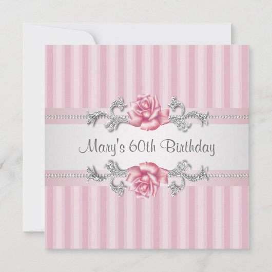 Invitation Fête des 60 ans d'une femme Rose rose (Devant)